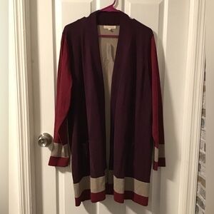 NWT! Dress Barn Burgundy and Beige Cardigan